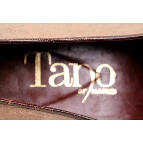 VINTAGE Tano BEIGE BROWN REAL LEATHER LACE MID HEEL ALMOND TOE PUMP SHOES Sz 9B - Picture 7 of 11